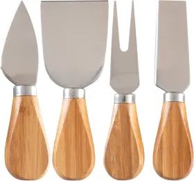 20-2412 Totally Bamboo 4-piece Cheese Tool Set Charcuterie 5 Inches Brown Silver