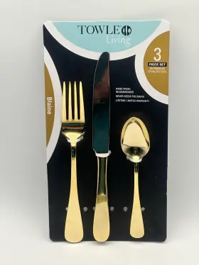 17-4346 Towle 5218028/17-4346 Blaine 18/10 Premium Stainless Steel 3 Piece Flatware Gold Tone New
