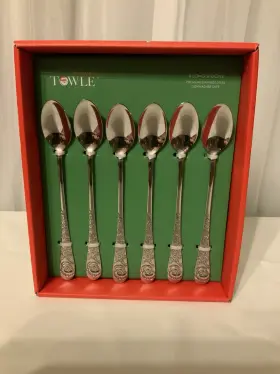5325923 Towle Santa 6 Long Spoons Premium Stainless Steel Silverware Holiday