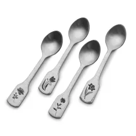 Towle Living 044228057590 Matte Floral Coffee Spoons Set Of 4 Stainless Steel