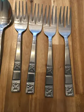 Tws74 Towle Supreme Cutlery 9 Pcs Knife Forks Spoons Japan Scrolls 1960 S #3