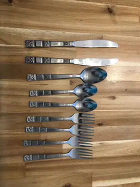 Tws74 Towle Supreme Cutlery 9 Pcs Knife Forks Spoons Japan Scrolls 1960 S