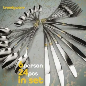B07d5f2855 Trendyware Silverware Set Limited Edition 24 Piece Dinnerware Gold Silver #2