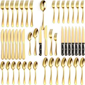 Tribal Cooking 860004545231 49 Piece Gold Silverware Set - Service For 8 Golden