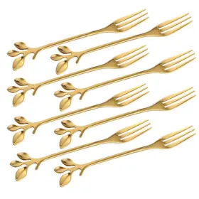8gold Turbokey 681381183003 Appetizer Cake Fruit Forks Set Of Leaf Cocktail Picks 4.7 Inches Tasting D