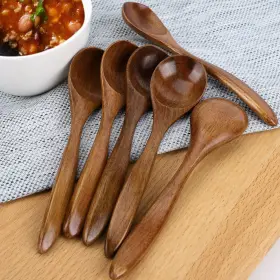 S22090600ux4753 Unique Bargains Wooden Spoons 6 Pcs Natural Grain Soup Spoon Salt Sugar Dining 5.5 Brown