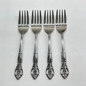 Usi45 United Silver Salad Fork Stainless Flatware Pierced Floral Tip Japan 4pc Set
