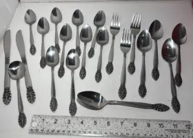 Us14a United Vtg Lot Of 21 Us Silver Stainless Mcm Flatware Hawaiian Tiki Style