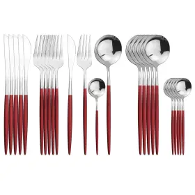 1013-mi-redsilver46 Uniturcky Silver Silverware Set 24-piece Service For 6 Red