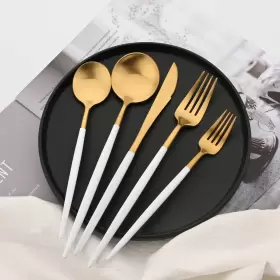 Uniturcky 225031652231 Flatware Set 18/10 Stainless Steel Matte White Handle Gold - Kitchen Utensil #2