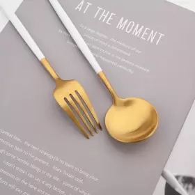 Uniturcky 225031652231 Flatware Set 18/10 Stainless Steel Matte White Handle Gold - Kitchen Utensil #3