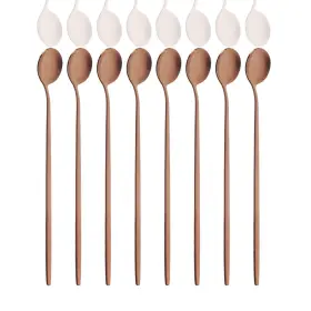 Uniturcky 752839654410 8 Pcs 7.87-inch Long Handled Satin Finish Rose Color Iced Tea Coffee Spoons C