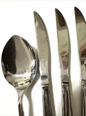 Unf227 Unknown Manufacturer Stainless Rose And Leaf Spoon Fork Knives Korea 7 Pcs #3
