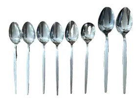 Unf32 Unknown Manufacturer Mid Century Modern Stainless Spoons Japan Lot Of 8