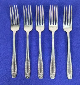 Uti16 Utica Vintage Cut Co Stainless Steel 7 Inch Forks Flatware Japan Set Of 5