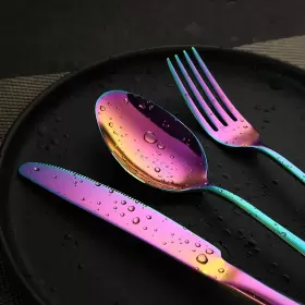 F116 Vandbao 445035631691 Rainbow Flatware Cutlery Silverware Set 20 Pieces Stainless Steel Color #2