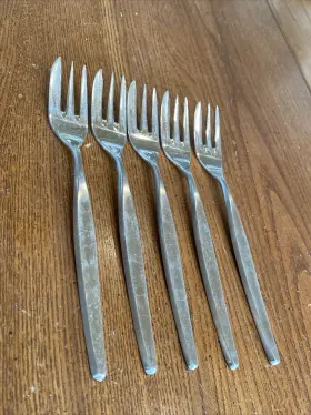 4180 Vazuma Lot Of 5 Pastry Cake Dessert Forks 3 Tine 6.25 Inch Long 18-8 Stainless Steel #2