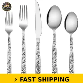 Vesteel 643459184978 40-piece Hammered Silverware Set For 8 - Stainless Steel Flatware