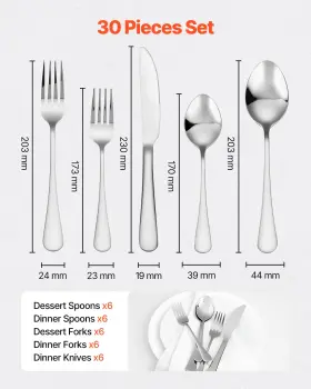 Vevor 197988128564 30-piece Silverware Set Stainless Steel Cutlery Flatware Utensil Kitchen For 6