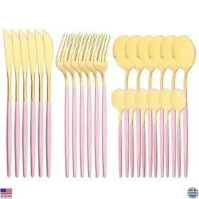 B09l4t6w68 Visit The Snplowum Store 24-piece Stainless Steel Cutlery Set With Pink Handles Service For 6