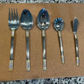 Wallace 400121152587 Set Of 5 18/8 Stainless Golden Corsica Flatware Serving Pieces