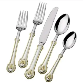 5171068 Wallace Napoleon Bee Gold Accent 18/10 Stainless Steel 45pc Flatware Set New