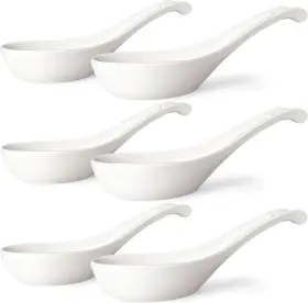 Wareland 313035469477 Asian Soup Spoons Set Of 6 Ceramic Chinese 7 Inch Japanese Spoon Fo