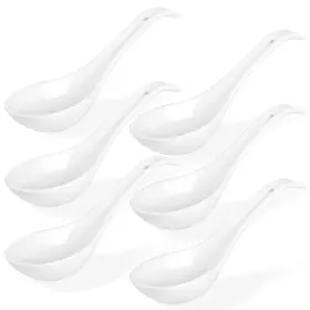 Wareland 613497999599 White Ceramic Soup Spoons Set Of 6 - 6.75 Inch Chinese Ramen For Pho