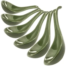 Wareland 619185319885 Green Ceramic Soup Spoons Set Of 6 6.75 Inch Chinese Ramen For Pho C