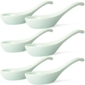 Wareland 647168869898 Asian Soup Spoons Set Of 6 Ceramic Chinese 7 Inch Japanese Spoon