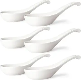 Wareland 647168871358 Asian Soup Spoons Set Of 6 Ceramic Chinese 7 Inch Japane