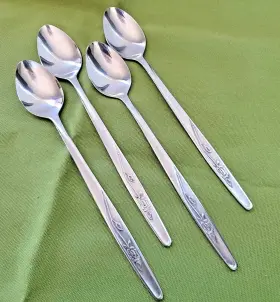 110173 Washington Forge 4 Autumn Rose Iced Teaspoons Stainless 7.25 Inch Floral Glossy