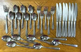 Waf6 Washington Forge Stainless Knives Spoons Forks Teaspoons Curved Line 27 Pcs
