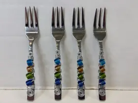 288944 Wild Eye Designs Appetizer / Dessert Forks 4 Stainless St. Handcrafted Colorful