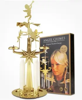 9012b World Market Original Swedish Angel Chimes Carousel And 4 Candles Gold Open Box