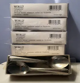 657-001 World Tableware New 657 001 Med. Wt. Dominion Teaspoons 12 Dozen Nib Spoons