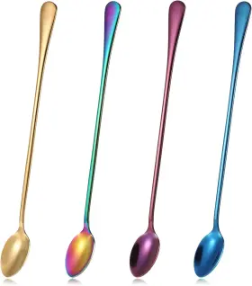 Cl559vg3m Xelsluthe 9.5-inch Long Handle Spoon 4 Pcs Colorful Plated Latte Stainless Steel St