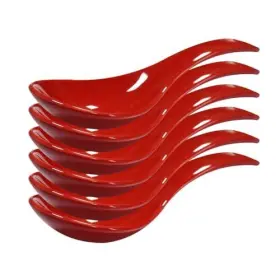 Xmomx 670724457383 6 Pcs Red Soup Spoon Round-bottom Asia Porcelain Ceramic Rice Spoons Chinese