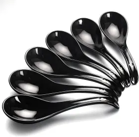 Yfwood 445049267282 Asian Soup Spoons - 6.75 Inch Ceramic Ramen Spoon Black Chinese Spoo