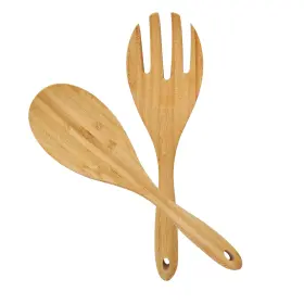 Yk030 Youkoo Kitchen 12 Inch Bamboo Wood Salad Servers Cooking Utensils - Spoon And Fork