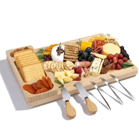 Yzs Housm 781509077655 Premium Bamboo Charcuterie/cheese Board Set Wooden Serving Tray With Hidden