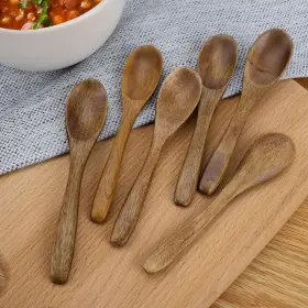 Zaplyte 609876499644 Wooden Spoons 6pcs Natural Grain Soup Spoon Salt Sugar Dinner 4.7 Inch Brown