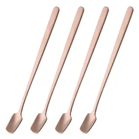 Zaplyte 634149699179 4pcs Espresso Spoons 6.9 Inch Stainless Steel Square Coffee Spoon Rose Gold Tone