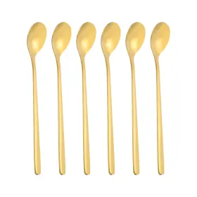 Zaplyte 678202056905 6 Pcs Long Handle Iced Tea Spoon Inch Stainless Steel Spoons Gold Tone