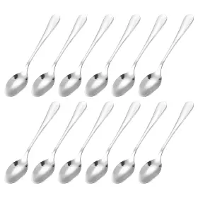 Zaplyte 766549132519 12pcs 5 Inch Stainless Steel Soup Spoon Tea Spoons Squared Edge Dinner Silver