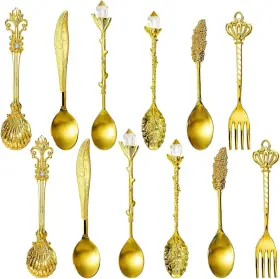 Zavoos 445013411482 12 Pieces Gold Coffee Spoons Retro Vintage Carved Dessert Teaspoons Decorative