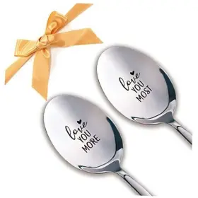 Sp-108 Zcyhtqp Love You More Most 2 Pcs Engraved Stainless Spoon Couple