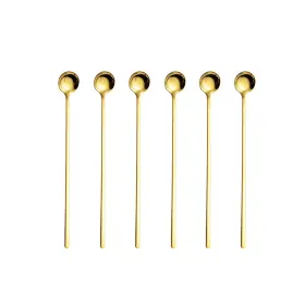Zeare 036720044776 Gold 6pcs Stainless Steel Long Handle 9.45-inch Iced Tea And Coffee Spoons