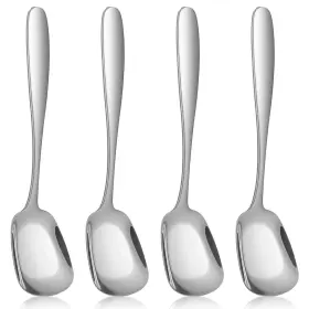 Zelphvt 5321pkvh3761 4 Pcs Ice Cream Spoon Square Head Dessert Spoons Stainless Steel Soup