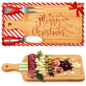 Jne-ziliny-3116 Ziliny 1 Set Christmas Cheese Board And Knife Gift Wooden Small Charcuterie Boa